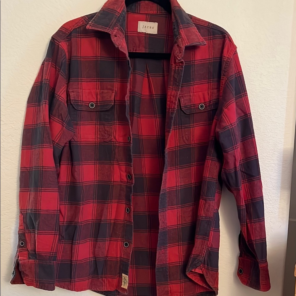 JACHS  Men's Red Plaid Shirt- Medium